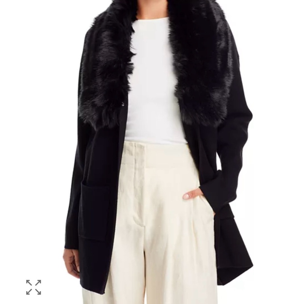 Sioni Black Cardigan with Faux Fur Trim